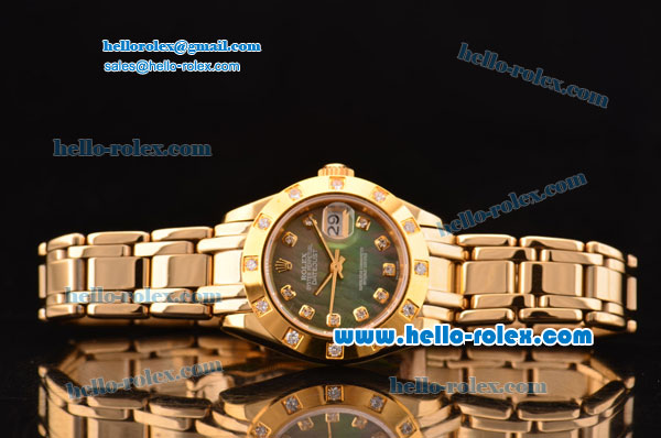 Rolex Datejust Lady Pearlmaster 2813 Automatic Gold Case with Mop Dial and Yellow Gold Strap ETA Coating - Click Image to Close